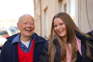 Shelley and Client - Oran Care - Oran Care Oran service manager and client outside home
